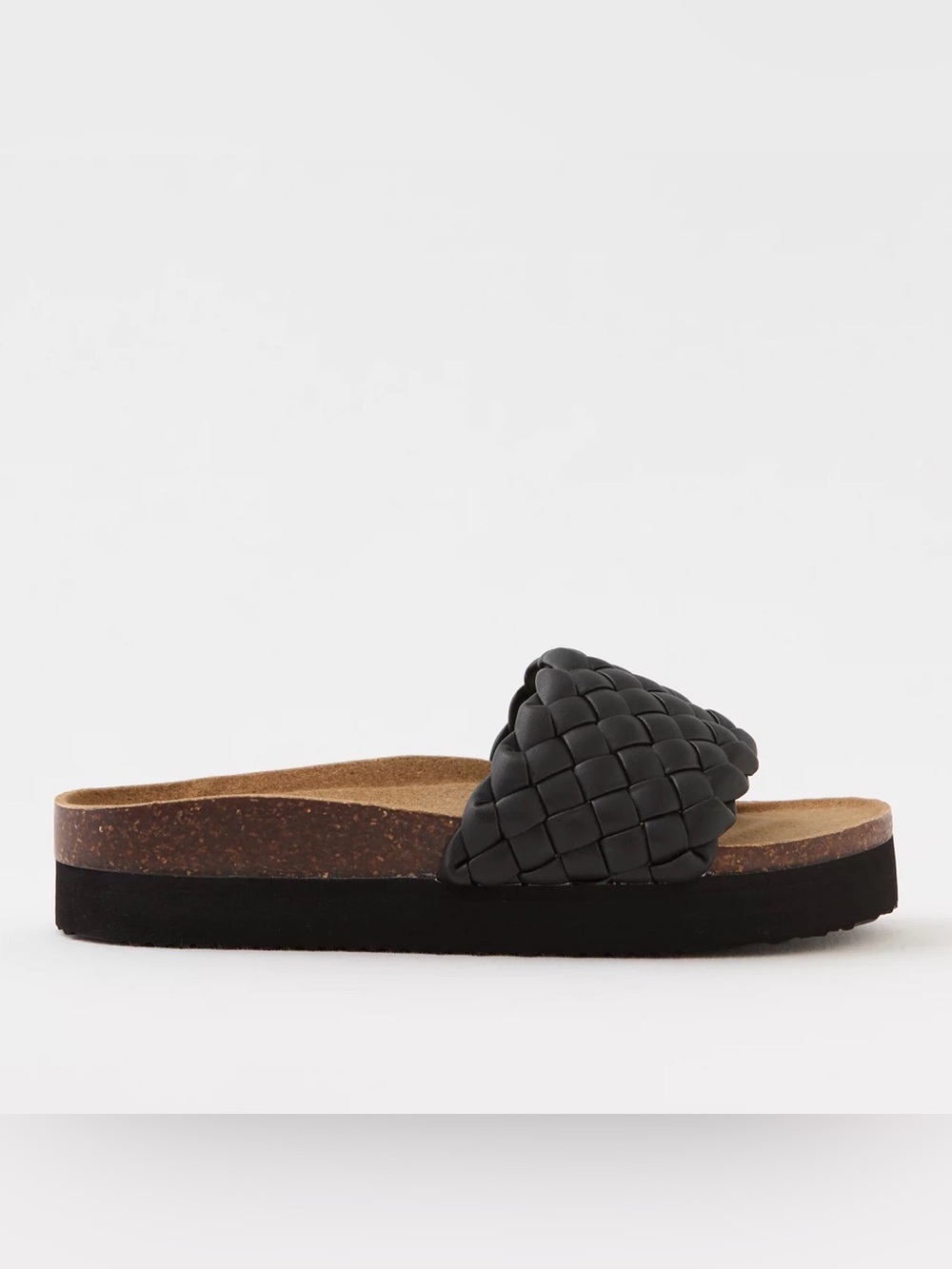 AERIE Woven Platform Sandal SLIDE Sandals in Black